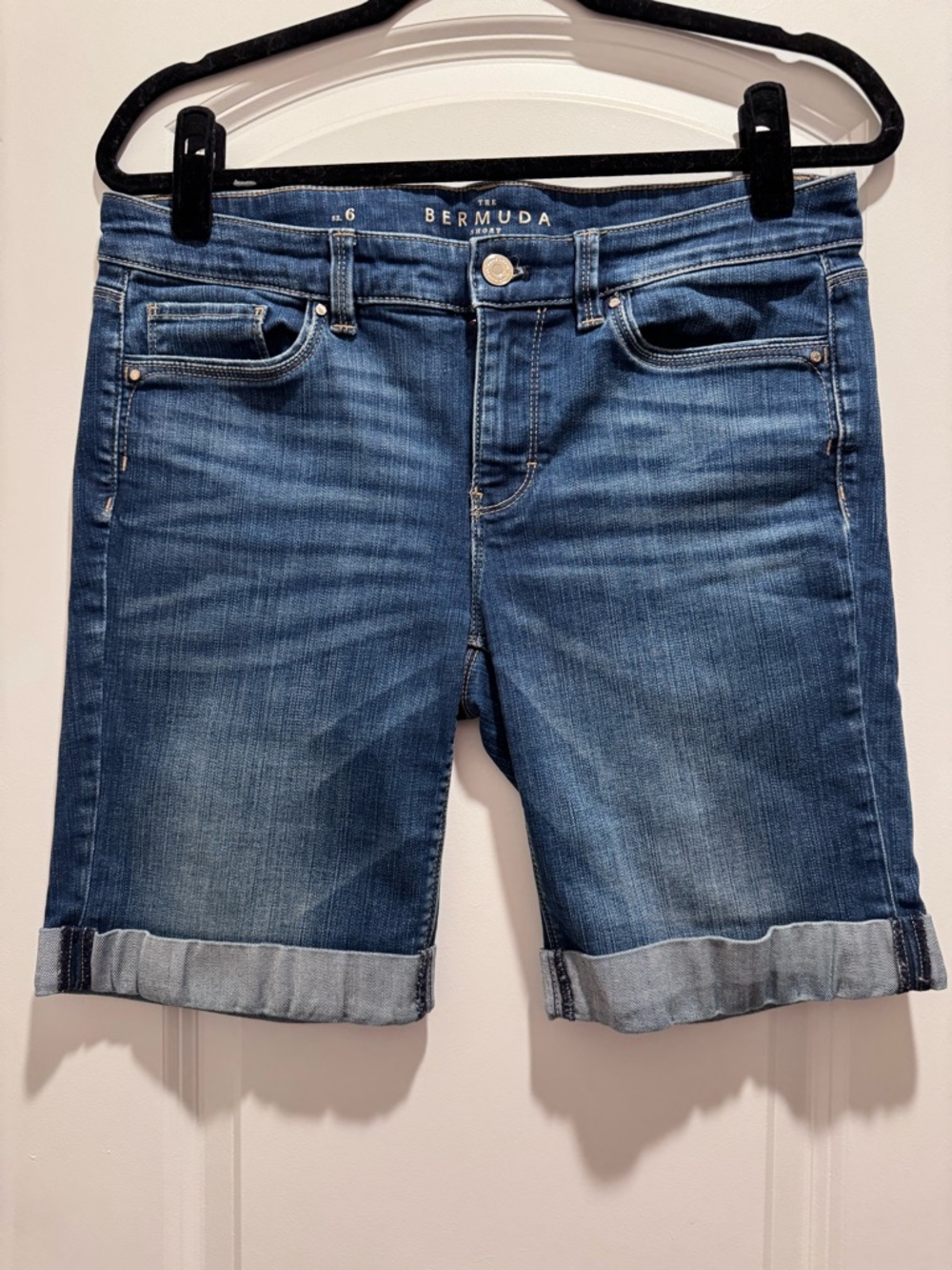 WHBM White House Black Market Bermuda Dark Wash Denim Knee-Length Shorts